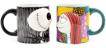 Disney Nightmare Before Christmas Jack & Sally Sculpted Ceramic Mugs Set of 2 NE