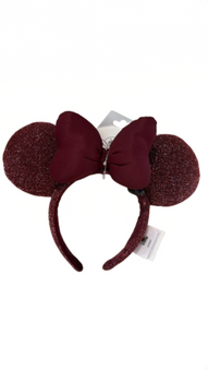 Disney Parks 2026 Burgundy Sparkly Mickey Minnie Bow Ear Adult Headband New Tags