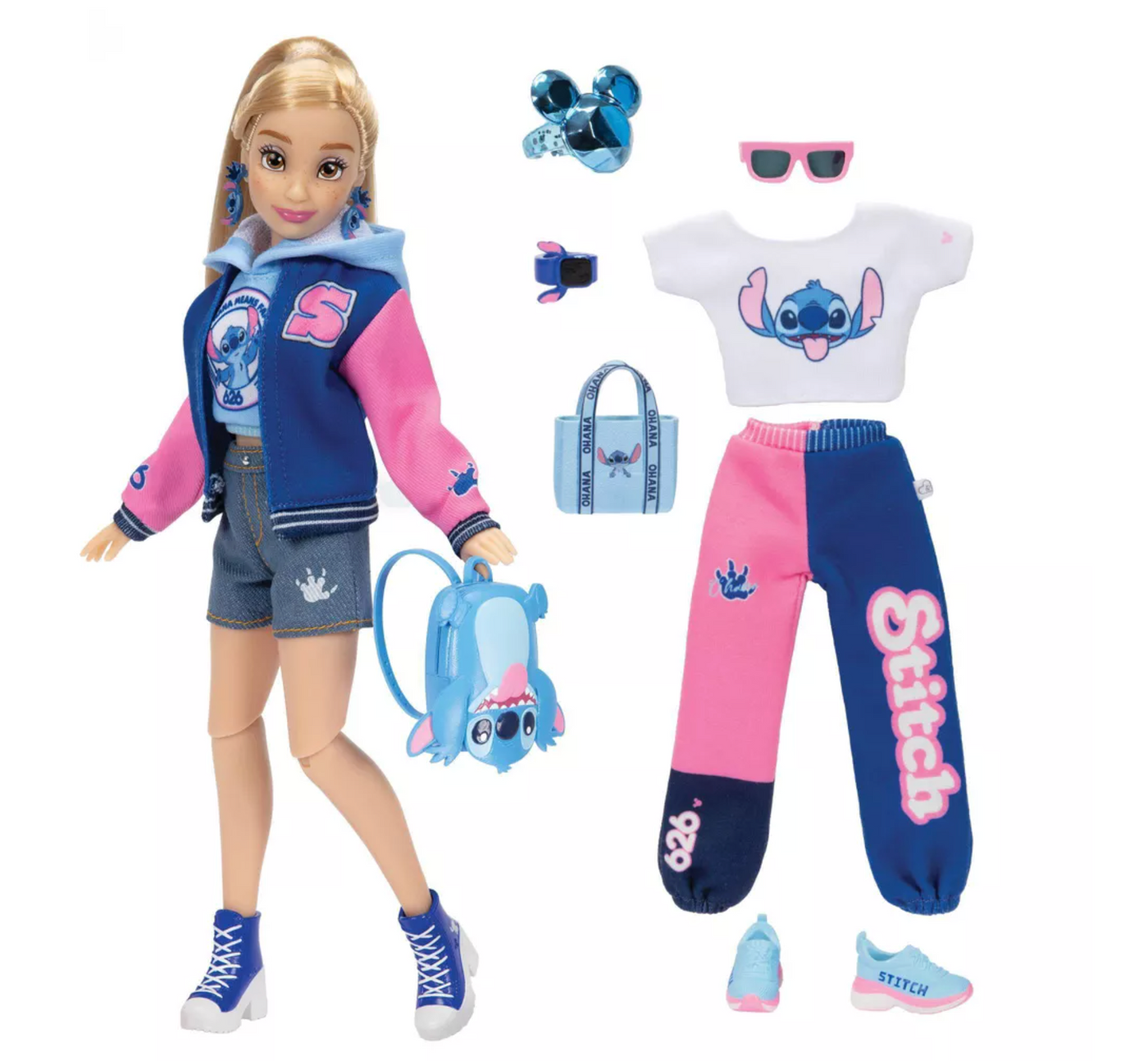 Disney ily 4EVER Stitch Doll Varsity Jacket Blonde Hair Brown Eyes New