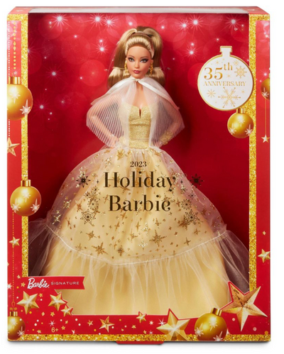 Barbie 13 Signature 2023 Holiday Collector Doll Golden Gown Light Brown Hair New