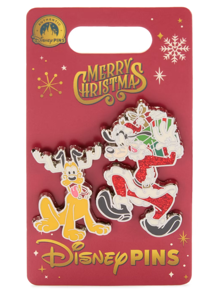 Disney Parks Goofy and Pluto Festive Pin Set Holiday New With Card