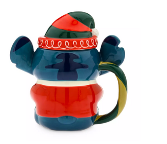 Disney Parks Stitch in Elf Hat Gloss Holiday Christmas Coffee Mug with Lid New