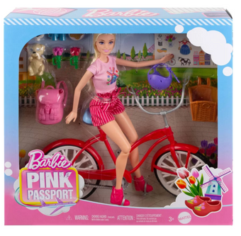 Barbie Pink Passport Holland Doll Set with Bicycle Toy New with Box