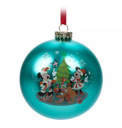 Disney Santa Mickey and Friends Glass Ball Sketchbook Christmas Ornament New
