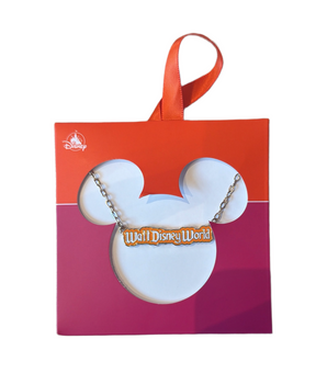 Disney Parks Walt Disney World Logo Mania Orange Necklace New With Tag