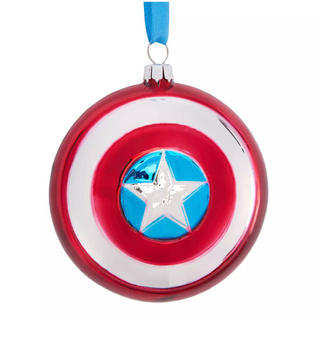 Disney Parks Marvel Captain America Shield Glass Christmas Ornament New with Tag