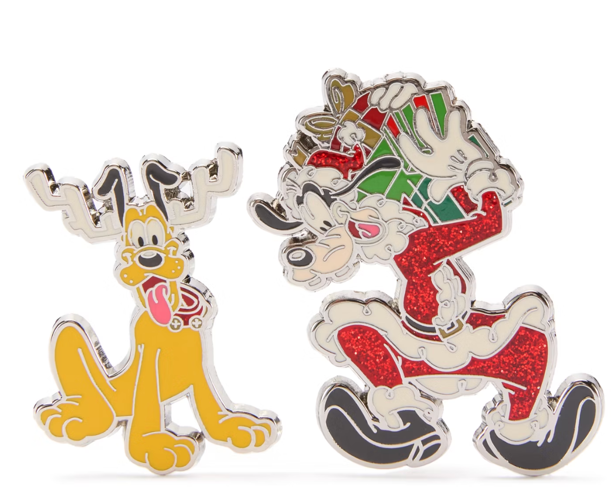 Disney Parks Goofy and Pluto Festive Pin Set Holiday New With Card