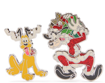 Disney Parks Goofy and Pluto Festive Pin Set Holiday New With Card