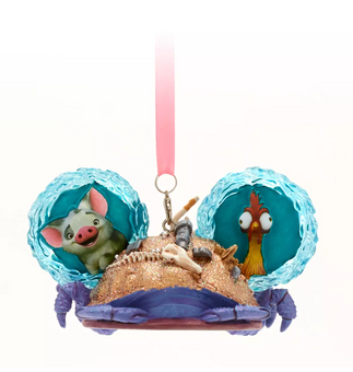 Disney Parks Moana Maui Hei Hei Pua Tamatoa Ear Hat Christmas Ornament New w Tag
