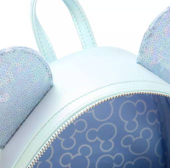 Disney Parks Loungefly Minnie Mouse Light Blue Sequined Mini Backpack New W Tag