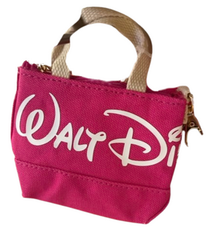 Disney Parks Walt Disney World Logo Mania Mini Canvas Tote Bag Keychain Pink New