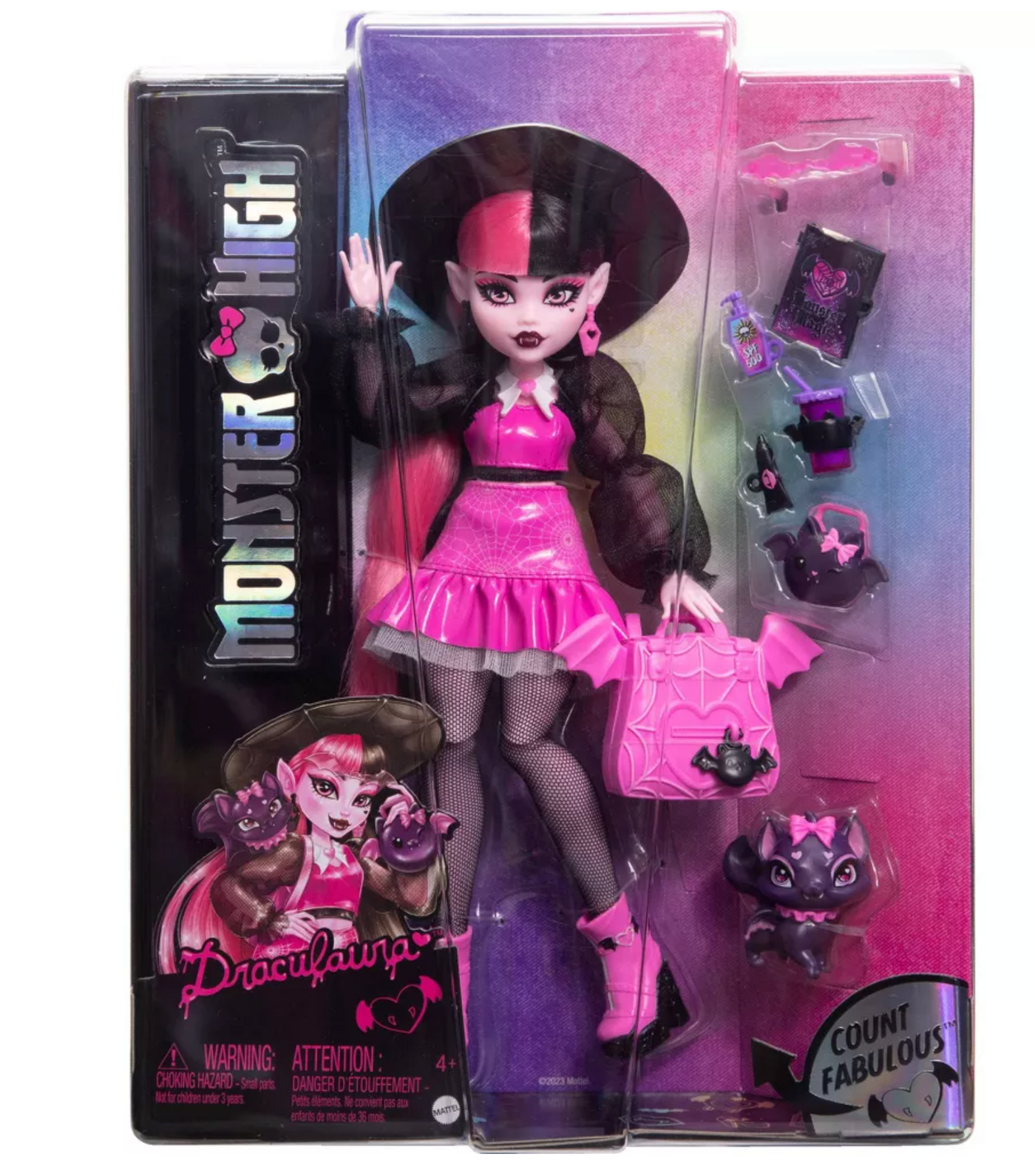 Mattel Monster High Draculaura Fashion Doll w Pet Count Fabulous Accessories New