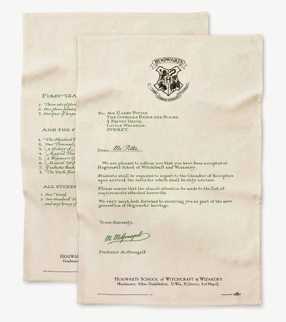 Universal Studios Harry Potter Hogwarts Acceptance Letter Tea Towel Set New