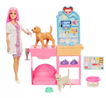 Barbie Fast Cast Veterinarian Clinic Playset with Pink Hair Doll Toy New w Box