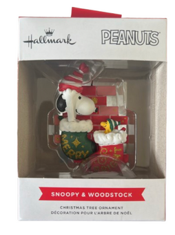 Hallmark Peanuts Snoopy and Woodstock Stockings Christmas Ornament New With Box