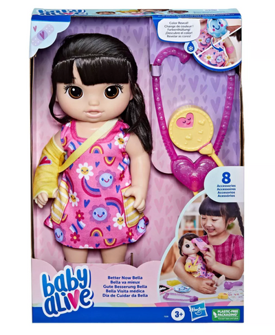 Baby Alive Better Now Bella Long Black Hair Brown Eyes Toy New with Bo I Love Characters