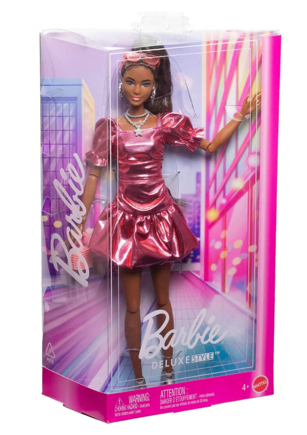 Barbie Deluxe Style Fashion Doll #6 in Metallic Coral Dress Toy New w Box