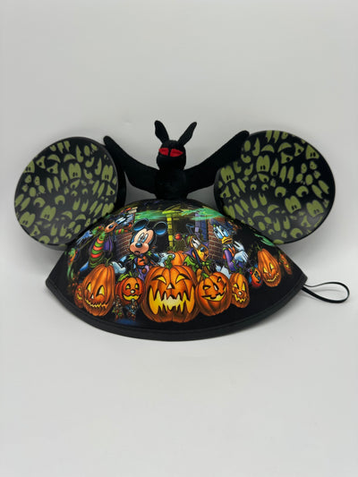 Disney Parks Halloween Bat Eyes Glow in the Dark Mickey Ears Hat for Kids New