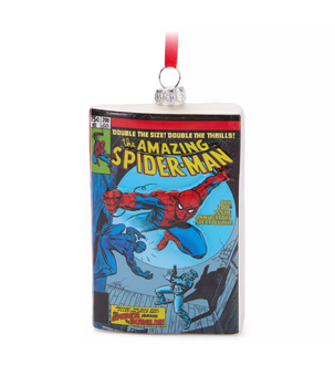 Disney Parks Marvel Spider-Man Comic Book Glass Christmas Ornament New with Tag