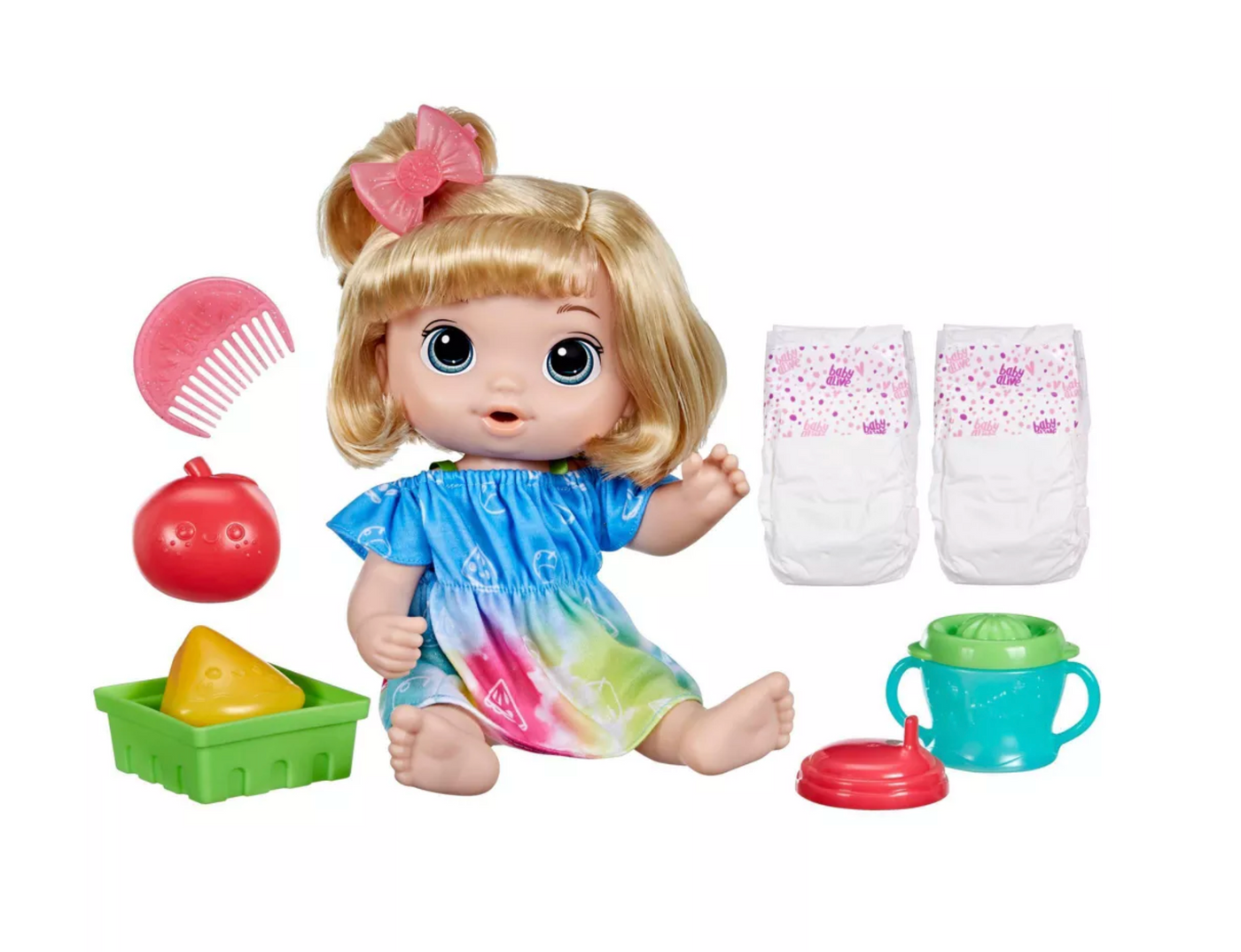 Baby Alive Fruity Sips Baby Doll Toy Blonde Hair Blue Eyes New with Box