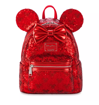 Disney Parks Minnie Red Sequined Holiday Loungefly Mini Backpack New with Tag