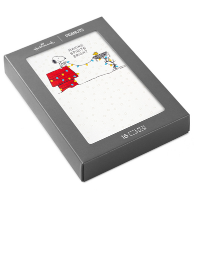 Hallmark Peanuts Snoopy Woodstock Hanging Lights Christmas Cards Pack of 16 New