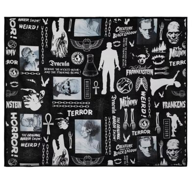 Universal Studios Classic Universal Monsters Black White Plush Blanket New W Tag