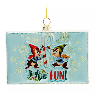 Disney Parks Chip 'n Dale Holiday Postcard Glass Sketchbook Ornament New w Tag
