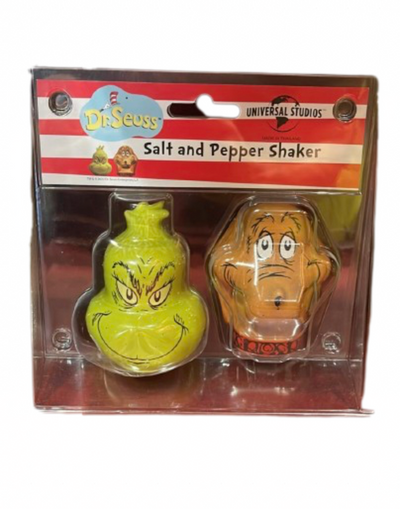 Universal Studios Dr. Seuss The Grinch and Max Salt and Pepper Shaker New w Box