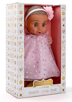 FAO Schwarz 14" Cuddle Baby Doll - Dark Brown Hair Toy New With Tag