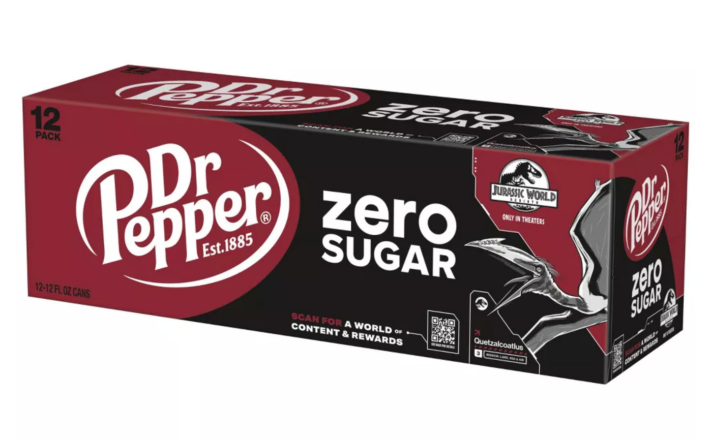 Dr Pepper Zero Sugar Soda Quetzalcoatlus Jurassic World 12 pk 12 fl oz Cans