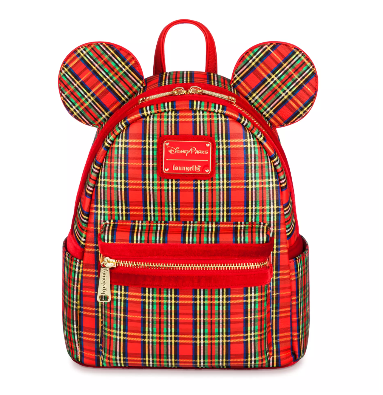 Disney Parks Mickey Icons and Snowflakes Red Plaid Loungefly Mini Backpack New