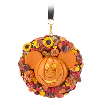 Disney Parks Halloween Mickey Jack-o'-Lantern Wreath Christmas Ornament New Tag