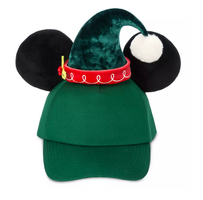 Disney Parks Santa Mickey Holiday Baseball Cap Adult 3D Holly Leaves Berries New