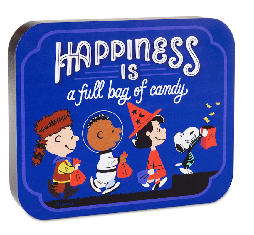 Hallmark Peanuts Happiness Is a Full Bag of Candy Quote Sign 9.5 x 7 Inc New