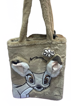Disney Parks Soft Plush Fluffy Bambi Tote Bag Flower Charm New with Tag