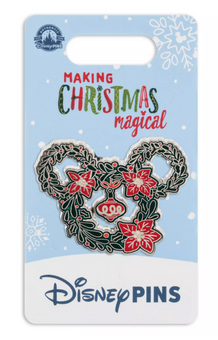 Disney Parks Christmas Magical Mickey Mouse Icon Wreath Holiday Pin New With Card
