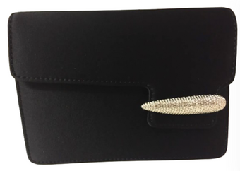 SWAROVSKI Black Evening Clutch Purse w Pave Clip With Dust Bag New w Certificate