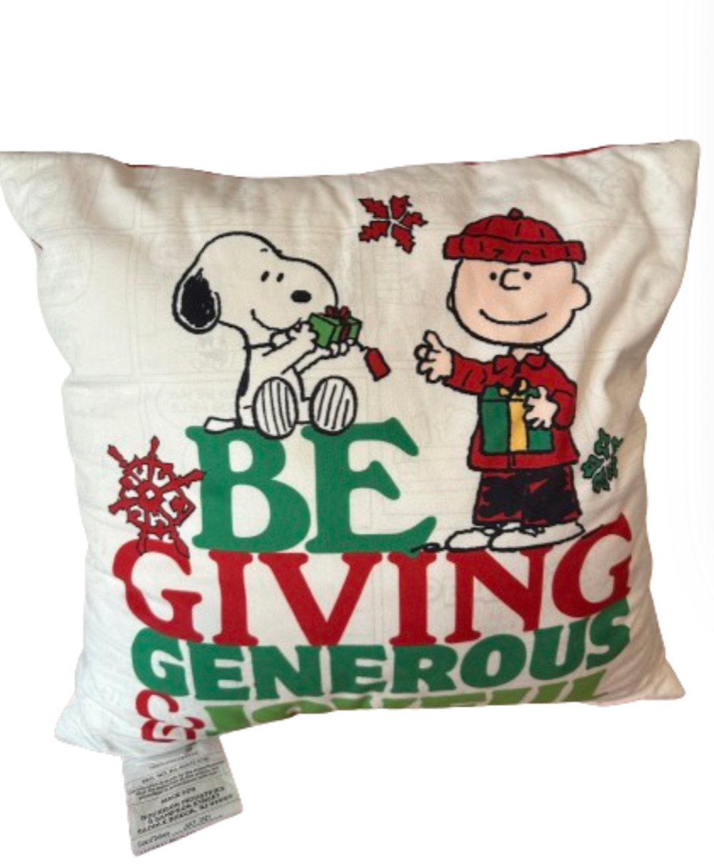 Peanuts Snoopy Charlie Brown Be Giving Generous and Joyful Christmas Pillow New