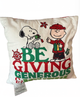 Peanuts Snoopy Charlie Brown Be Giving Generous and Joyful Christmas Pillow New