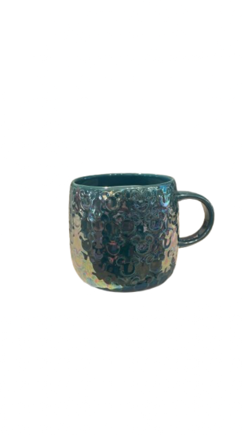 Disney Parks Mickey Icon Blue Iridescent Ceramic Coffee Mug New