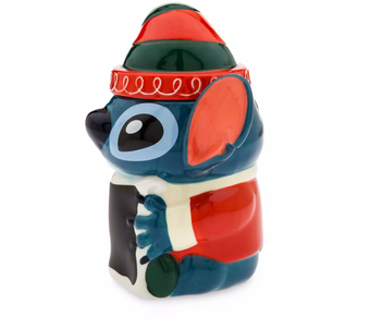 Disney Parks Stitch in Elf Hat Gloss Holiday Christmas Coffee Mug with Lid New