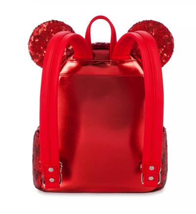 Disney Parks Minnie Red Sequined Holiday Loungefly Mini Backpack New with Tag
