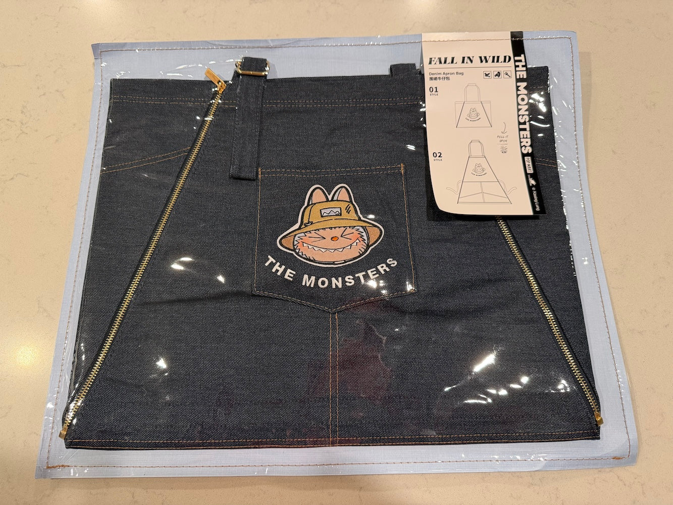 Pop Mart Labubu THE MONSTERS FALL IN WILD Denim Apron Bag USA SELLER New