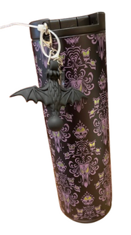 Disney Parks Haunted Mansion Wallpaper Water Bottle with Bat Charm New With Tag