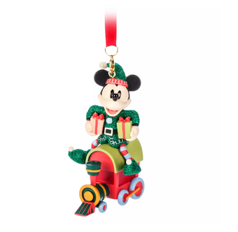 Disney Parks Sketchbook Mickey Elf on Christmas Train Ornament New with Tag