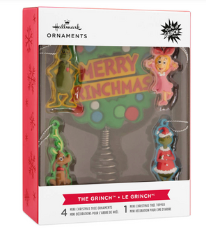Hallmark Mini Grinch Stole Christmas! Tree Topper and Ornaments New With Box