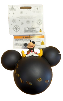 Disney Parks Light-Up Mickey Mouse Steps Black Glass Icon Christmas Ornament New