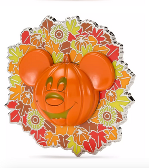Disney Parks Halloween Mickey Jack-o'-Lantern Wreath Light-Up Pin New w Card