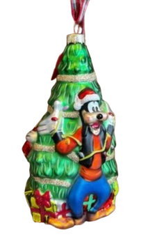 Disney Parks Goofy and Donald Christmas Tree Glass Ornament New With Tag